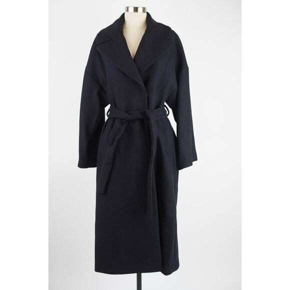 Mango Women's Abrigo Time Wide Lapel Wool-Blend Coat SZ S Black NWT